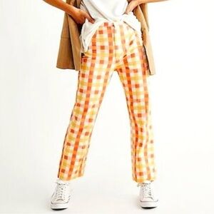 Free People NWOT!!! She’s All That Orange Plaid Straight Leg Pants